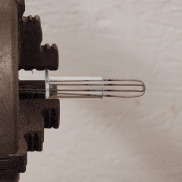 Pinch blank and hairpin assembly, in lathe